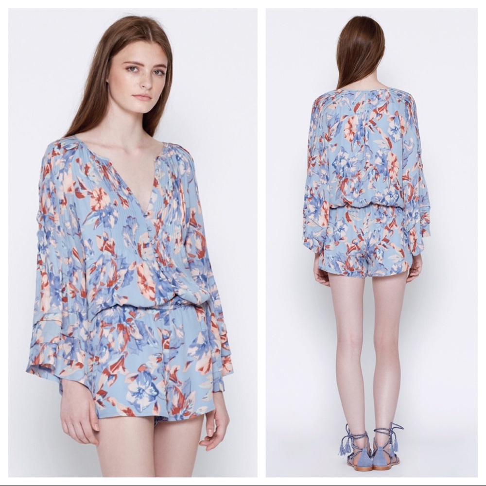 Joie S Floral 100% Silk Bell Sleeve Mani Romper - Picture 6 of 8